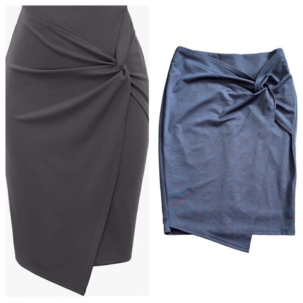 Kate Kasin Twisted Faux Wrap Pencil Skirt DARK GRAY SMALL NWT